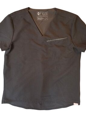 FIGS Womans Technical Scrub Top XS Black With Zip Pocket Utility Classic Travel